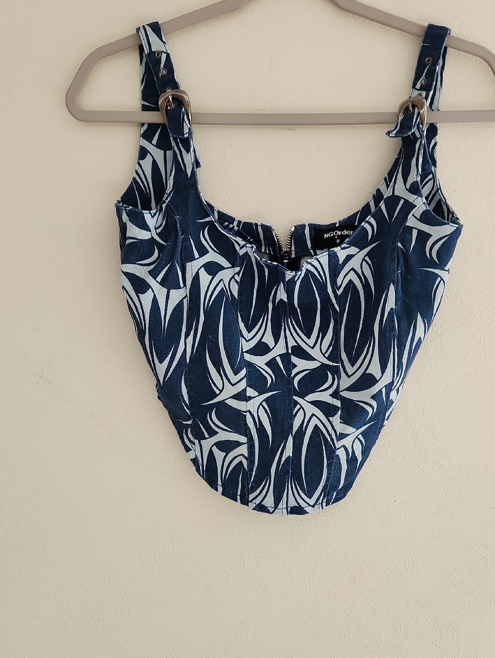NGorder Navy & White Patterned Crop Tank